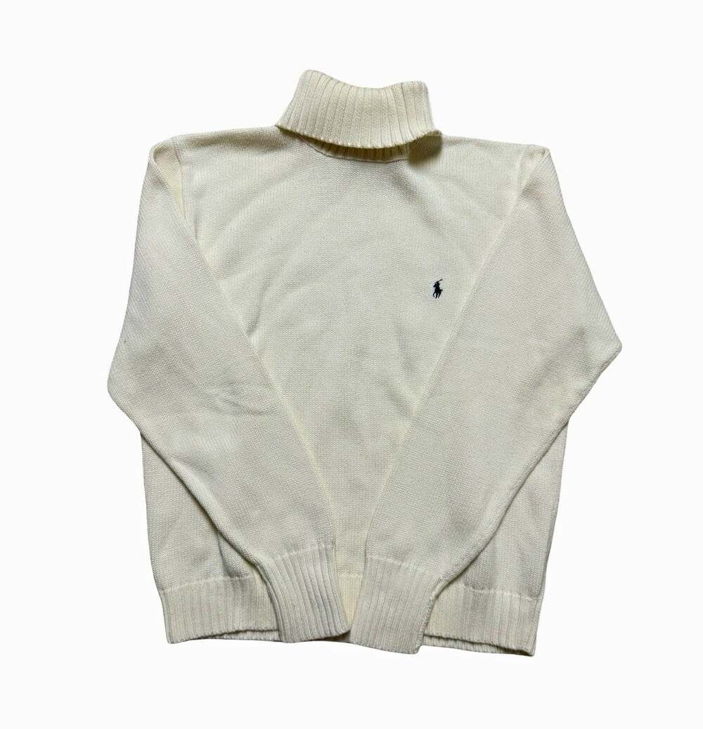Polo by Ralph Lauren Knit Cotton Turtleneck Sweater White Solid Men’s M